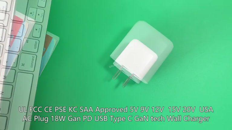 USA Plug Certified 5V 9V 12V 15V 18V 18W PD USB GaN Type C Wall Charger for iPhone,China factory